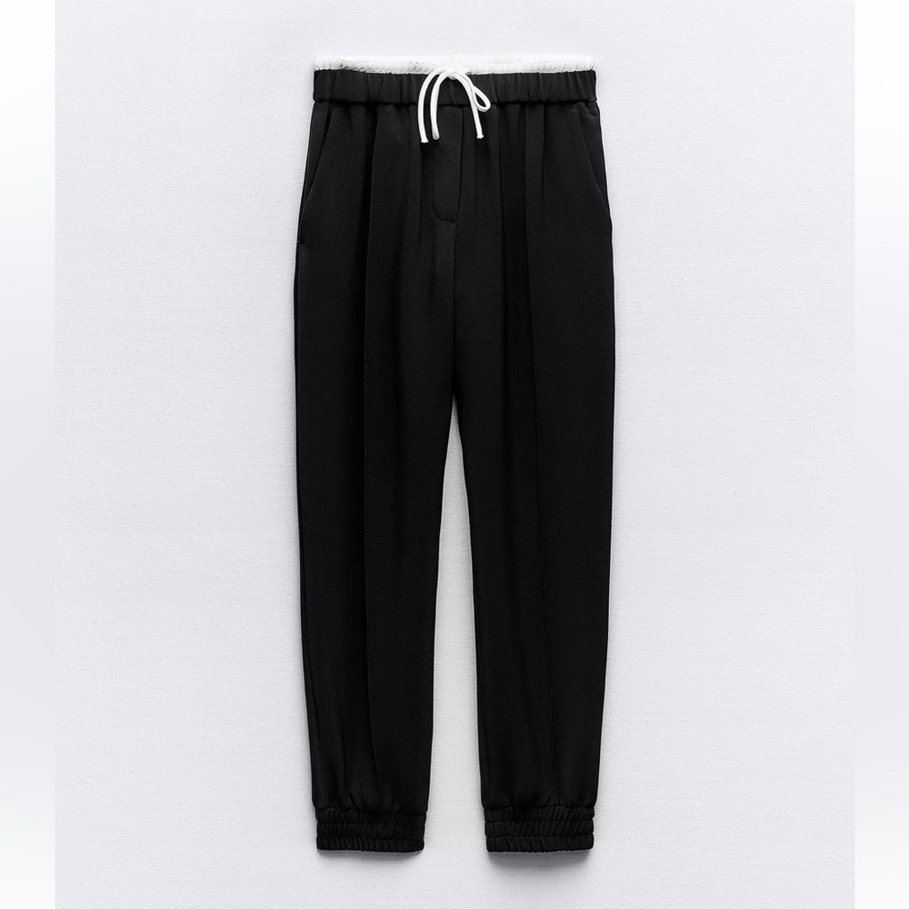 Zara Black Track Pants with White Drawstring